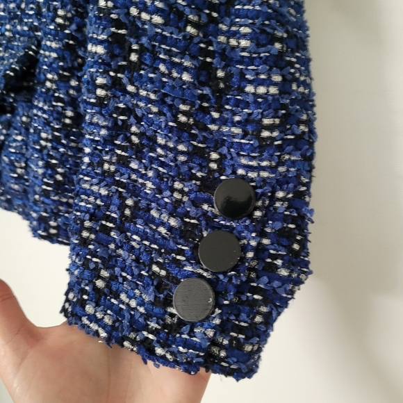 Kate Spade New York "Silver Lining" Tinsel Tweed Blazer Jacket Sz 0 Royal Blue - Picture 6 of 12